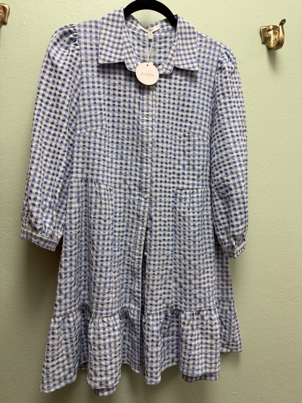 Pastels Blue and White Gingham Midi Dress